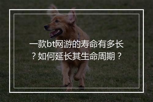 一款bt网游的寿命有多长？如何延长其生命周期？