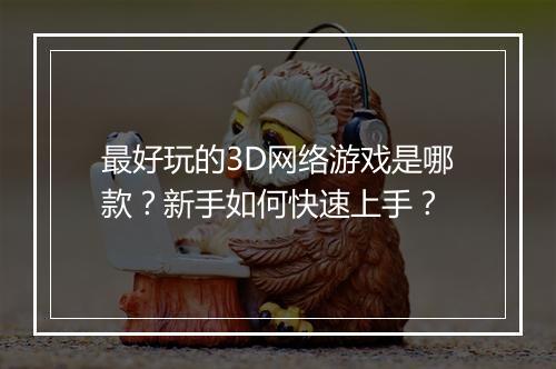 最好玩的3D网络游戏是哪款？新手如何快速上手？
