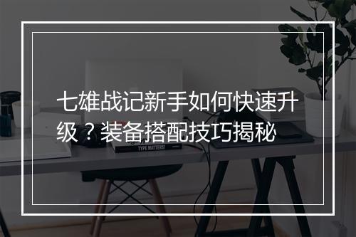七雄战记新手如何快速升级？装备搭配技巧揭秘