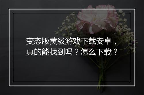 变态版黄级游戏下载安卓，真的能找到吗？怎么下载？