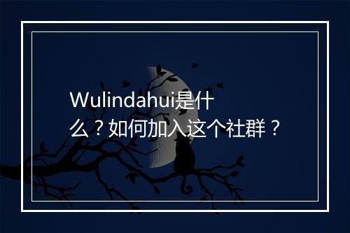 Wulindahui是什么?如何加入这个社群?