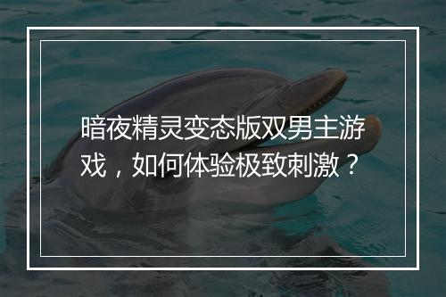 暗夜精灵变态版双男主游戏,如何体验极致刺激?