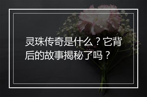 灵珠传奇是什么？它背后的故事揭秘了吗？