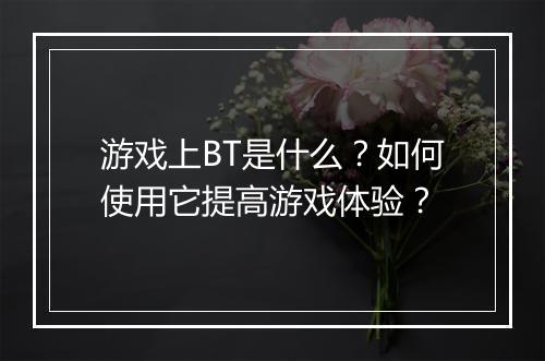 游戏上BT是什么？如何使用它提高游戏体验？