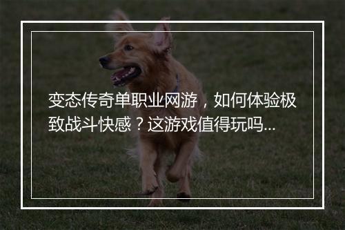 变态传奇单职业网游，如何体验极致战斗快感？这游戏值得玩吗？