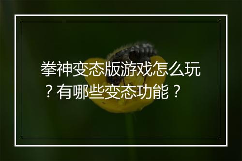 拳神变态版游戏怎么玩？有哪些变态功能？