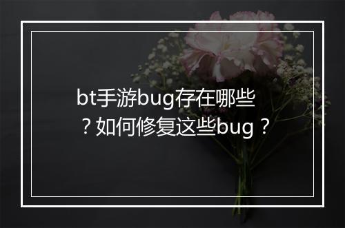bt手游bug存在哪些？如何修复这些bug？