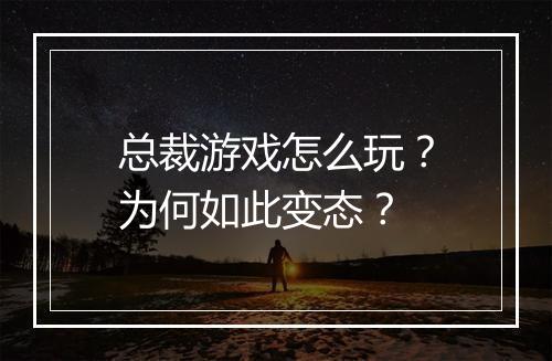 总裁游戏怎么玩？为何如此变态？