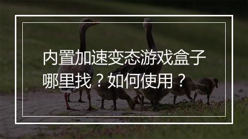 内置加速变态游戏盒子哪里找?如何使用?