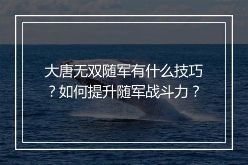 大唐无双随军有什么技巧？如何提升随军战斗力？