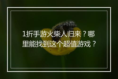 1折手游火柴人归来？哪里能找到这个超值游戏？