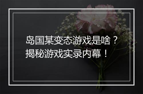 岛国某变态游戏是啥？揭秘游戏实录内幕！