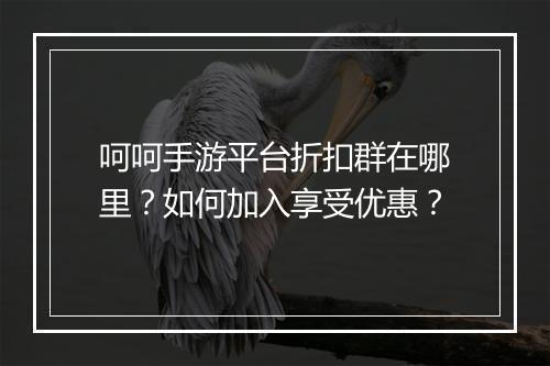 呵呵手游平台折扣群在哪里？如何加入享受优惠？
