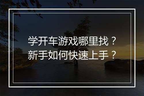 学开车游戏哪里找？新手如何快速上手？