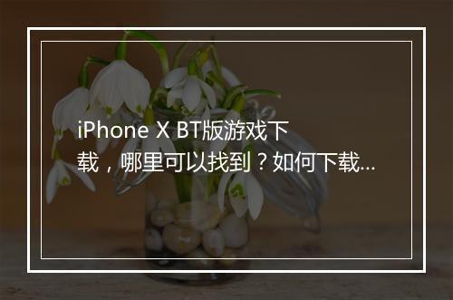 iPhone X BT版游戏下载，哪里可以找到？如何下载安装？