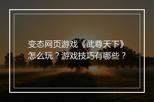 变态网页游戏《武尊天下》怎么玩?游戏技巧有哪些?