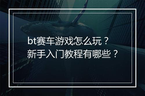 bt赛车游戏怎么玩?新手入门教程有哪些?