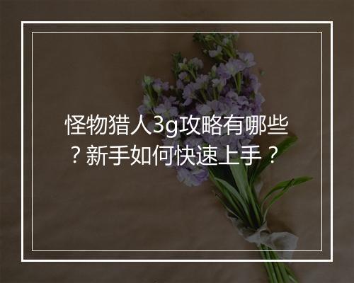 怪物猎人3g攻略有哪些？新手如何快速上手？