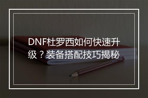 DNF杜罗西如何快速升级？装备搭配技巧揭秘