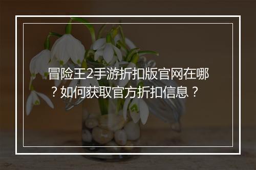 冒险王2手游折扣版官网在哪?如何获取官方折扣信息?