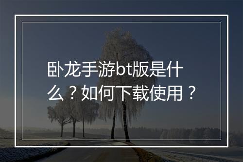 卧龙手游bt版是什么?如何下载使用?