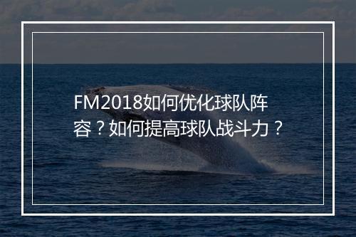FM2018如何优化球队阵容？如何提高球队战斗力？
