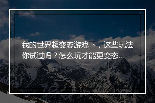 我的世界超变态游戏下，这些玩法你试过吗？怎么玩才能更变态？