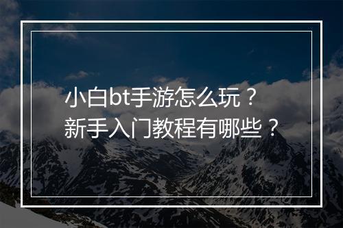 小白bt手游怎么玩?新手入门教程有哪些?