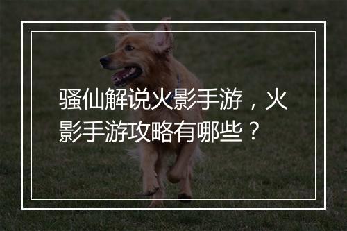 骚仙解说火影手游，火影手游攻略有哪些？