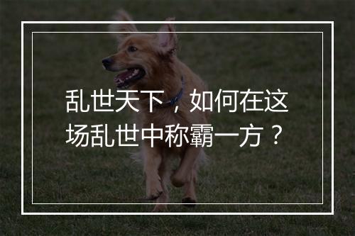 乱世天下，如何在这场乱世中称霸一方？