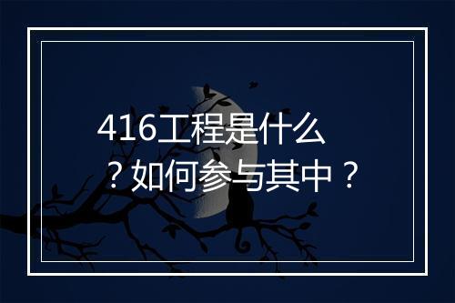 416工程是什么？如何参与其中？