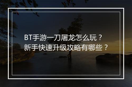 BT手游一刀屠龙怎么玩？新手快速升级攻略有哪些？