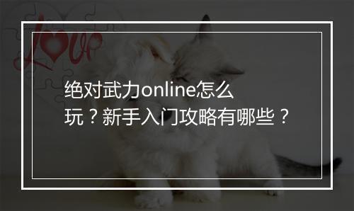 绝对武力online怎么玩？新手入门攻略有哪些？