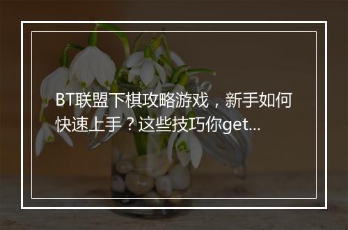 BT联盟下棋攻略游戏,新手如何快速上手?这些技巧你get了吗?