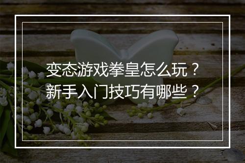 变态游戏拳皇怎么玩？新手入门技巧有哪些？