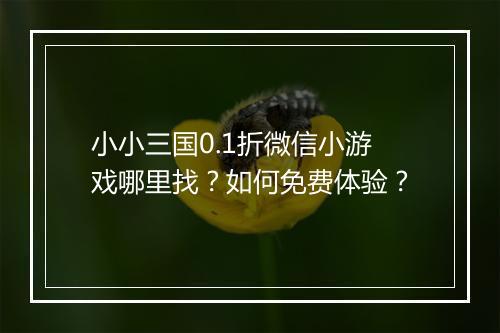 小小三国0.1折微信小游戏哪里找？如何免费体验？
