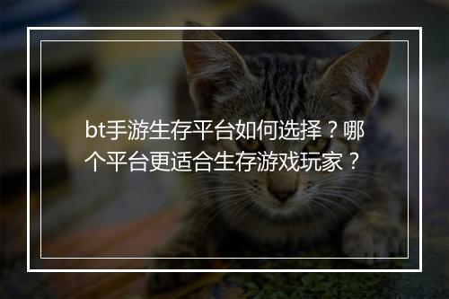 bt手游生存平台如何选择？哪个平台更适合生存游戏玩家？