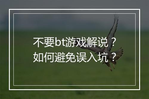 不要bt游戏解说？如何避免误入坑？