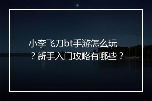 小李飞刀bt手游怎么玩？新手入门攻略有哪些？