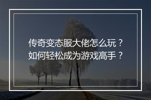 传奇变态服大佬怎么玩?如何轻松成为游戏高手?