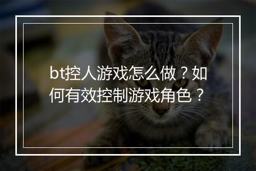 bt控人游戏怎么做？如何有效控制游戏角色？