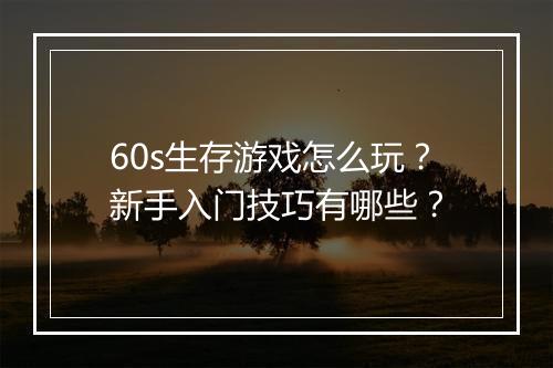 60s生存游戏怎么玩？新手入门技巧有哪些？