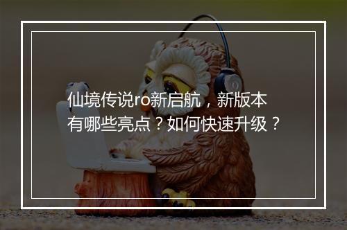 仙境传说ro新启航，新版本有哪些亮点？如何快速升级？