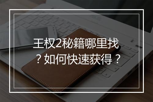 王权2秘籍哪里找?如何快速获得?