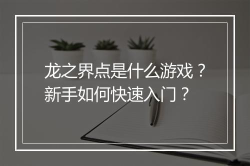 龙之界点是什么游戏?新手如何快速入门?
