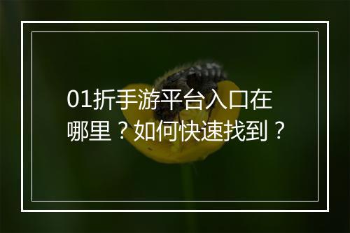 01折手游平台入口在哪里?如何快速找到?