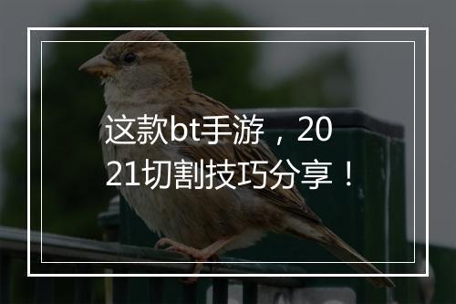 这款bt手游,2021切割技巧分享!