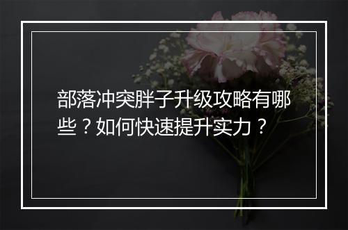 部落冲突胖子升级攻略有哪些？如何快速提升实力？