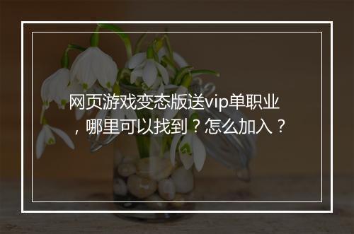 网页游戏变态版送vip单职业,哪里可以找到?怎么加入?
