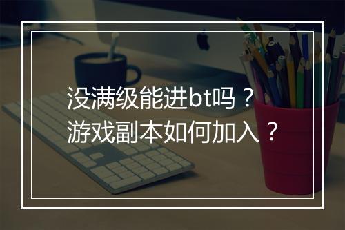 没满级能进bt吗?游戏副本如何加入?
